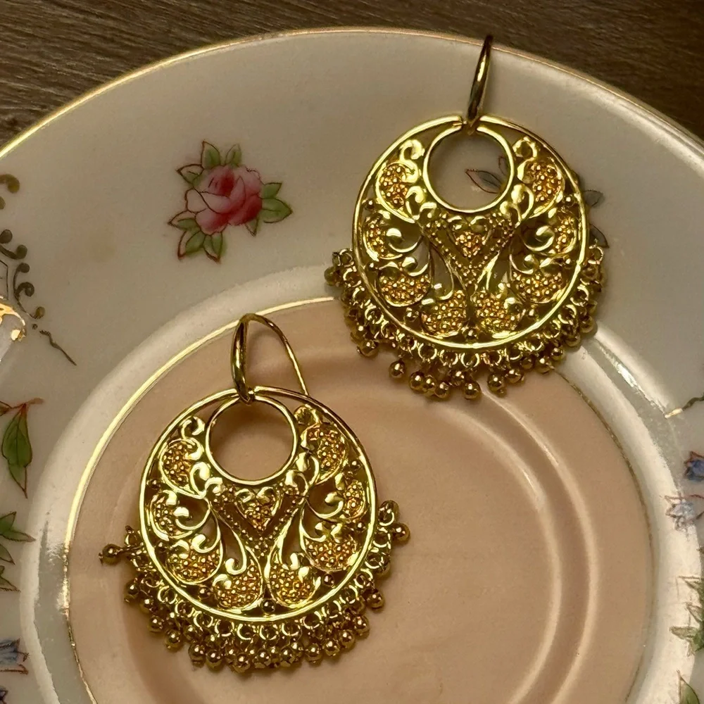 18k Gold Bohemian Fringe French Wire Dangle Drop Earrings